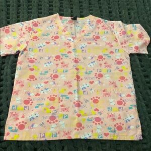 Smart Scrubs Pink and Blue Cartoon Print Top